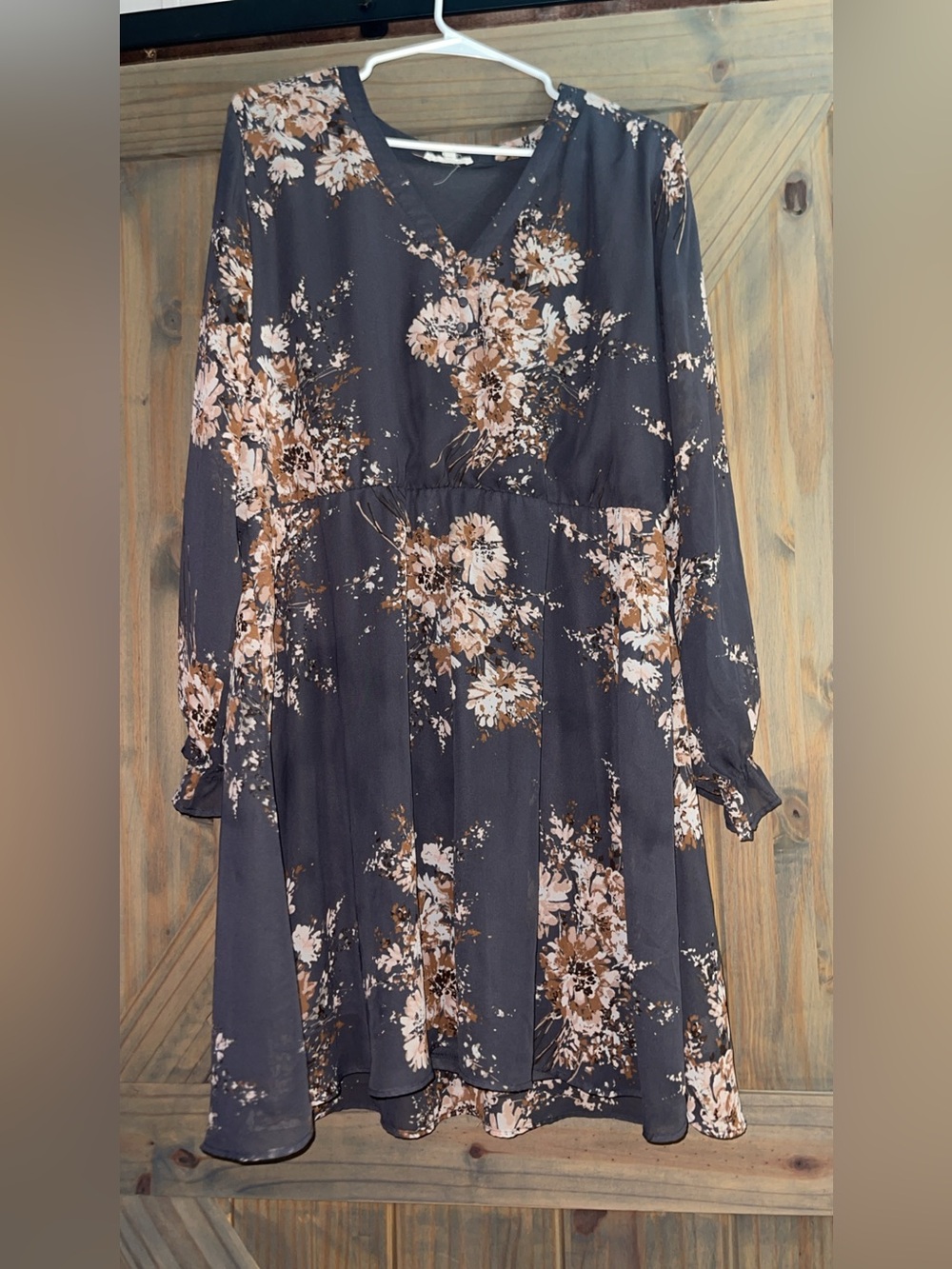 Maurices Black Floral Long-Sleeve Dress